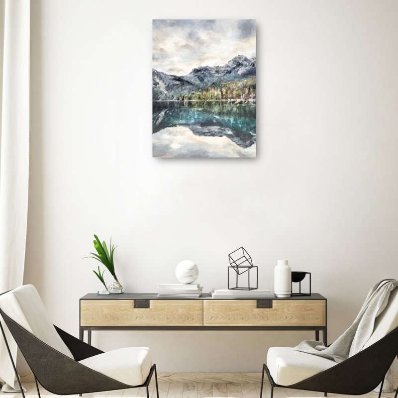 Lake Reflections Blue and Green Landscape Canvas Art Print