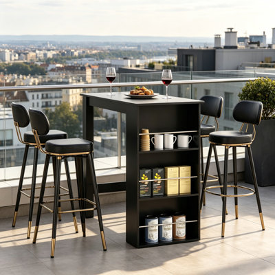 -Tier Storage Dining Tables (table only, no chairs, complete with top and legs), Black Wood Modern Bar Table for Kitchen