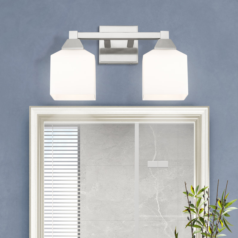 Billington 2 - Light Dimmable Vanity Light, Brushed Nickel, Satin Opal White