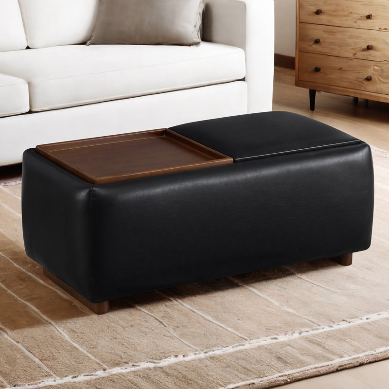 Arika 37'' Wide Rectangle Upholstered Storage Ottoman, Black