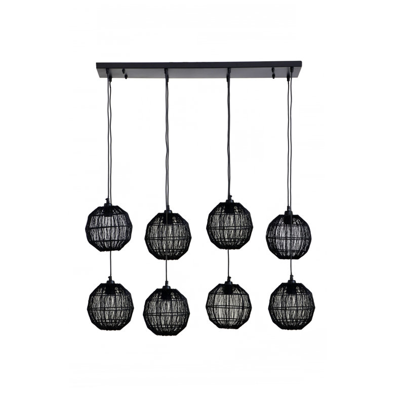 Quiogue Linear Pendant Light Set, 8 Lights, Black