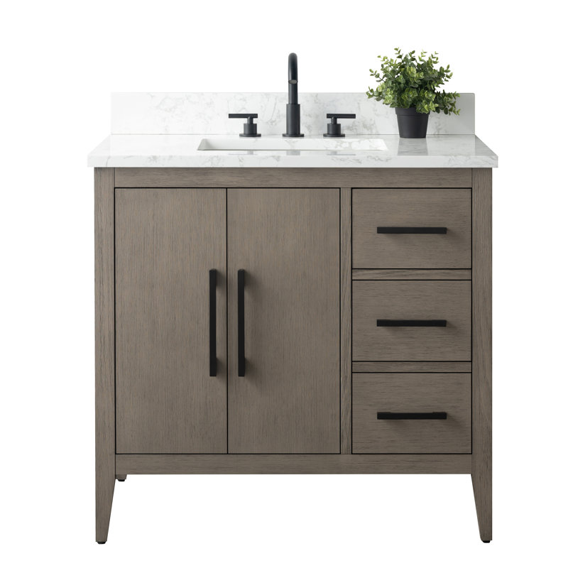 Ensemble de meuble-lavabo simple 36 po, Bois flottant gris, Noir mat
