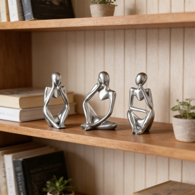 3 pièces penseur statue abstraite sculpture d'art, figurines de collection en résine pour la maison salon bureau étagère décoration, idées cadeaux, argent