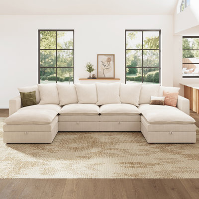 U-shaped Corduroy Modular Sectional Upholstered Storage Cloud Couch