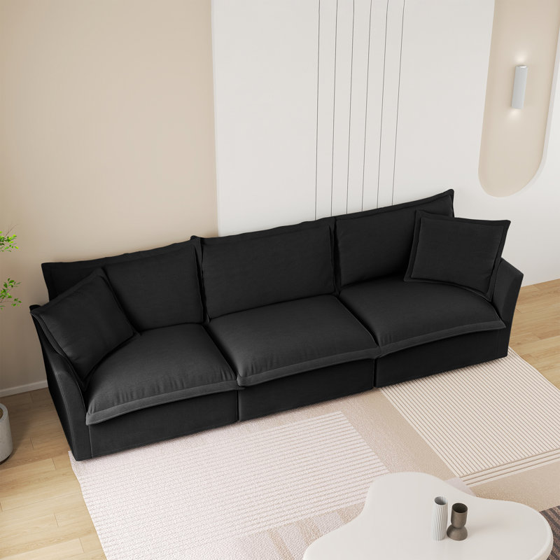  Chenille 3-seater Sofa – Deep Seats, Supple Armrests & Big Pillows – Slipcovered For Living Room/apartment, Black