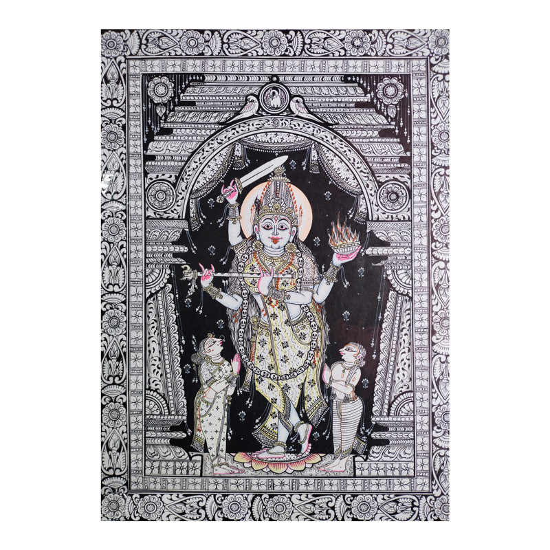 Déesse Kali avec des dévots | Couleur naturelle sur feuille faite à la main | Par Rakesh Kumar