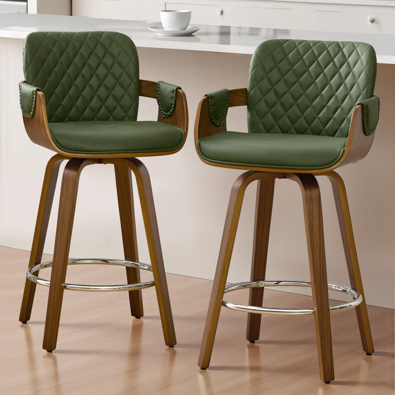 Modern Upholstered Swivel Counter Height Bar Stool, Green