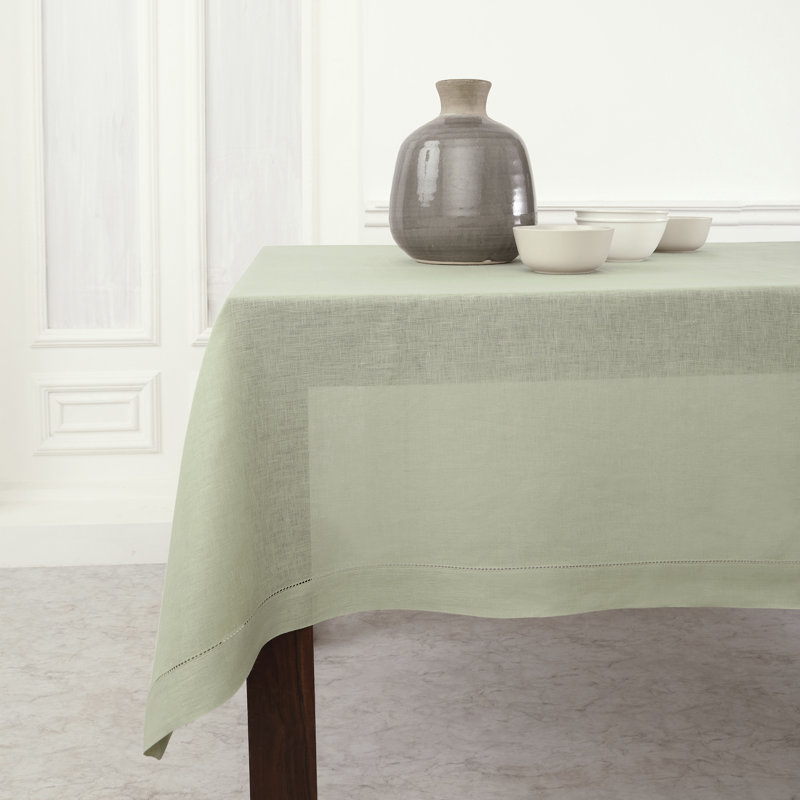 100% Pure Linen Hemstitch Table Cloth - Classic Hemstitch, Sage Green, 144" x 60"