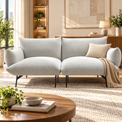 Canapé 2 places moderne de 180 cm (70,87 po), petit canapé en tissu rembourré avec pieds en métal noir, accoudoirs et coussins moelleux, idéal pour un salon ou un appartement, blanc cassé