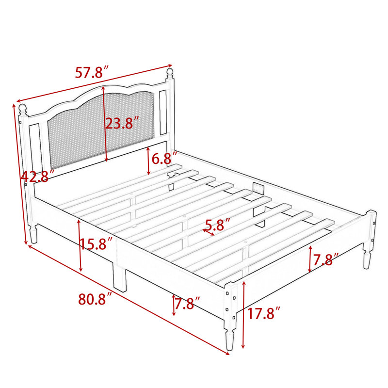 Lit plateforme en bois avec tête de lit Caylib, Noyer, Double