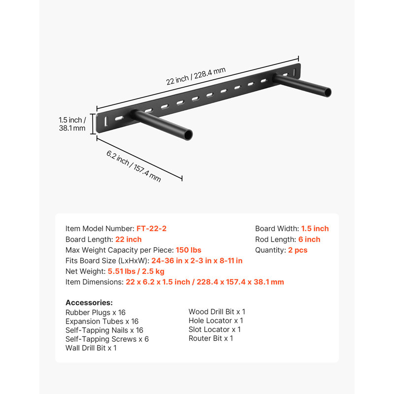 2 supports de tablette flottants robustes 22 pouces / 558,4 mm