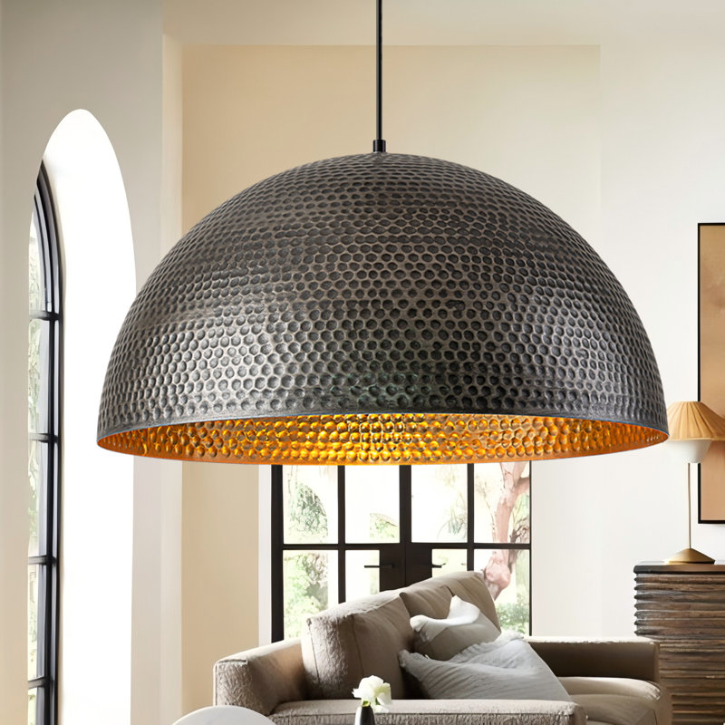 Luminaire suspendu en forme de dôme à 1 lumière pour îlot de cuisine Aire, Étain, H 12 po x l 23,6 po x P 23,6 po