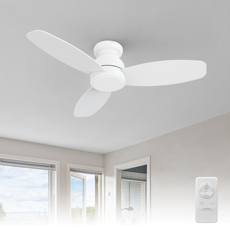 48 Inch Indoor Flush Mount Ceiling Fan without light, White with White Blades
