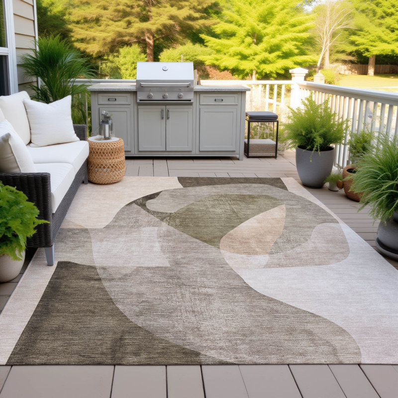 Tapis taupe Xhevrie intérieur / extérieur lavable à la machine, Rectangle 2 pi 6 po x 3 pi 10 po