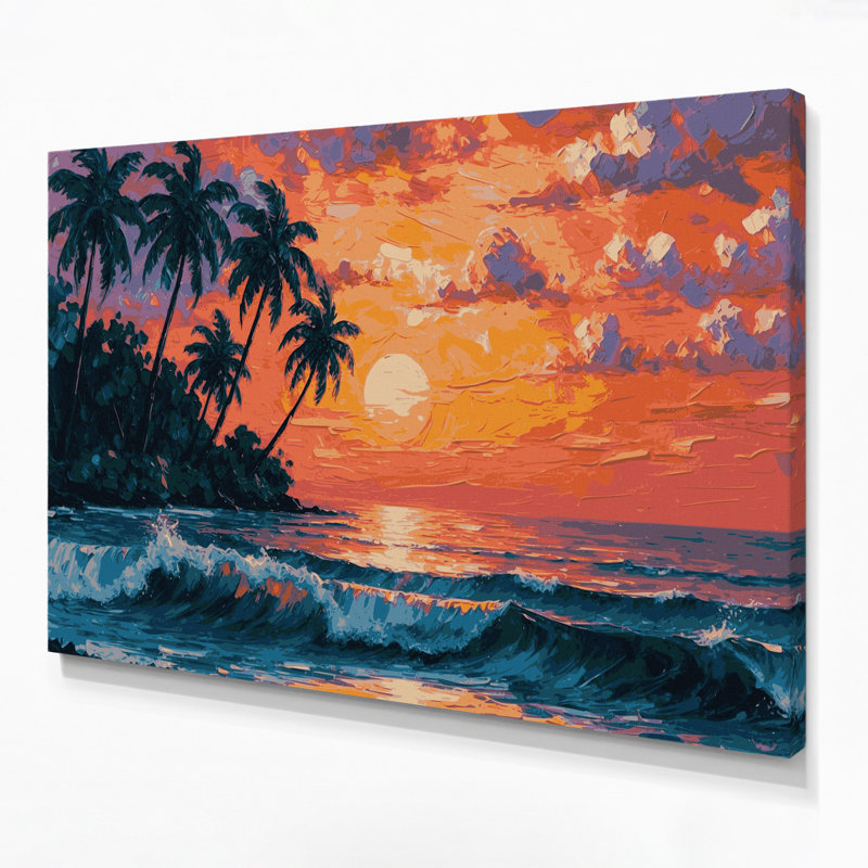 Hawaiian Tropical Sunset Orange Canvas Wall Art, 24" H x 36" W