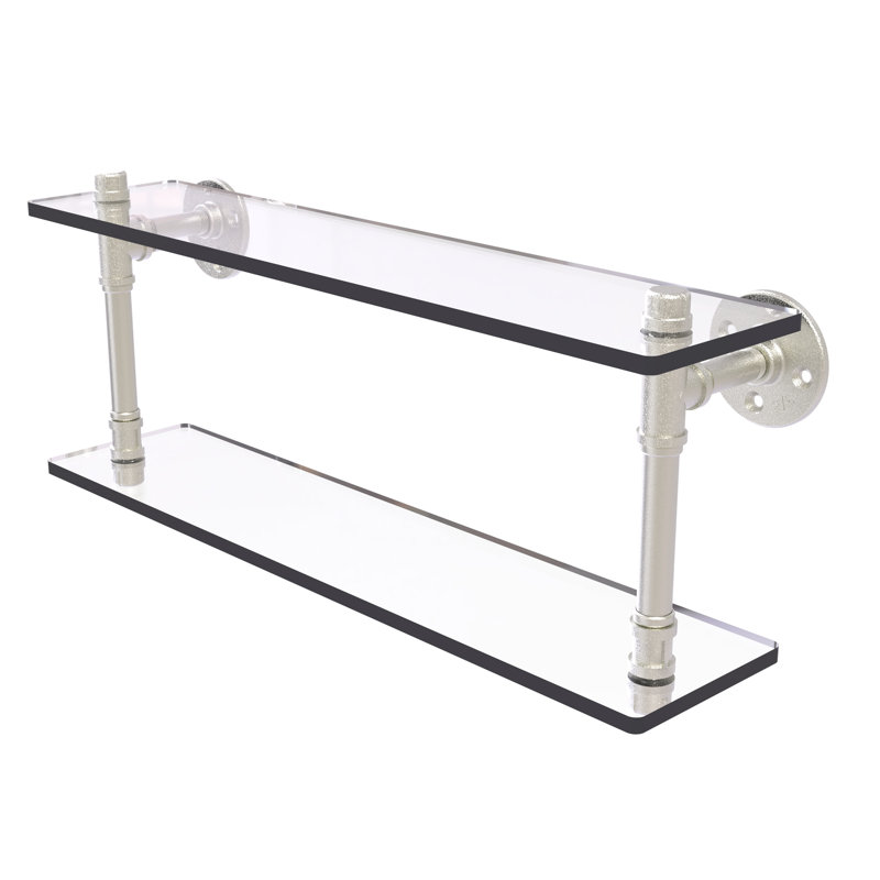 Bayer 2 Piece Industrial Pipe Shelves, Satin Nickel, 9.4" H x 22" W x 5.6" D