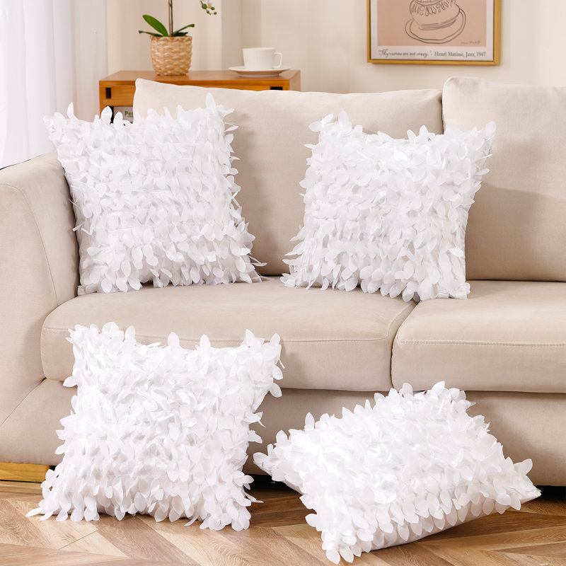 Jeté floral, 18 po x 18 po, Housse de coussin seulement - sans insert, Blanc