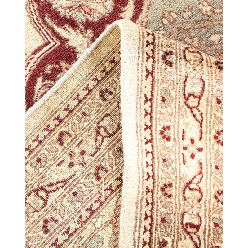 Tapis unique ivoire / rouge / vert clair 6 pi x 9 pi 1 po Mogul
