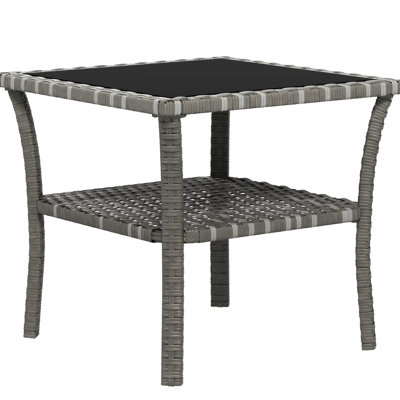 Mixed Gray Coffee Table, 2 Outdoor Storage, Tempered Glass, Pe , Aluminum Frame Square Glass Grey