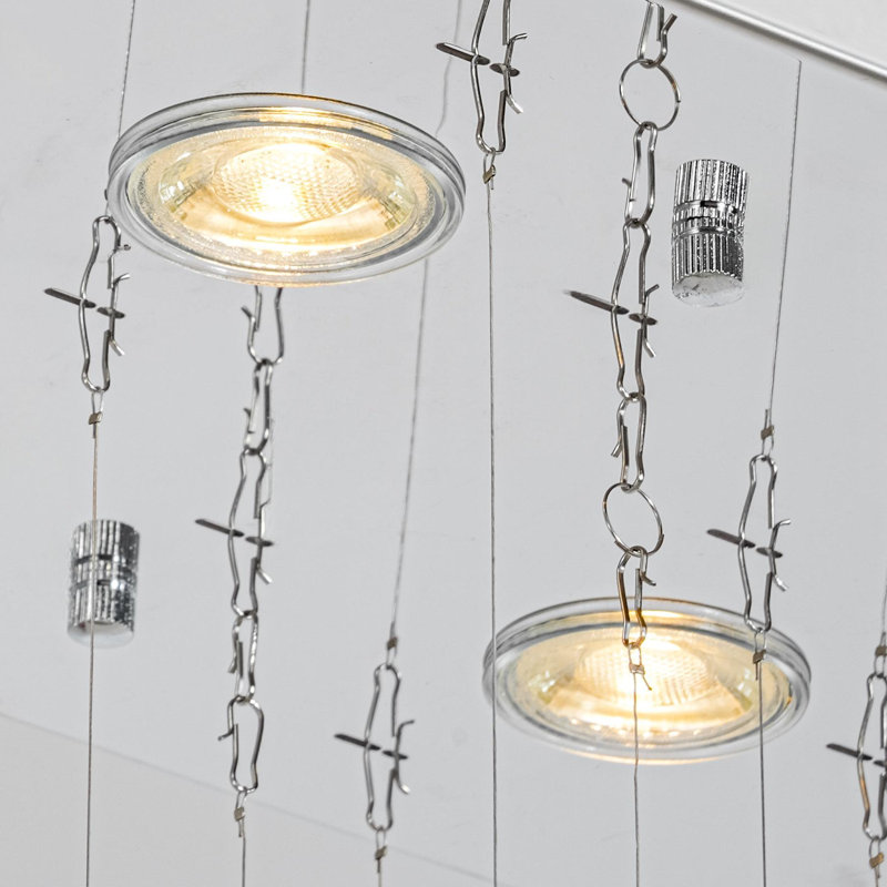 Lustre linéaire en cristal 8 lumières avec acier inoxydable chromé et fleurs de cristal transparent