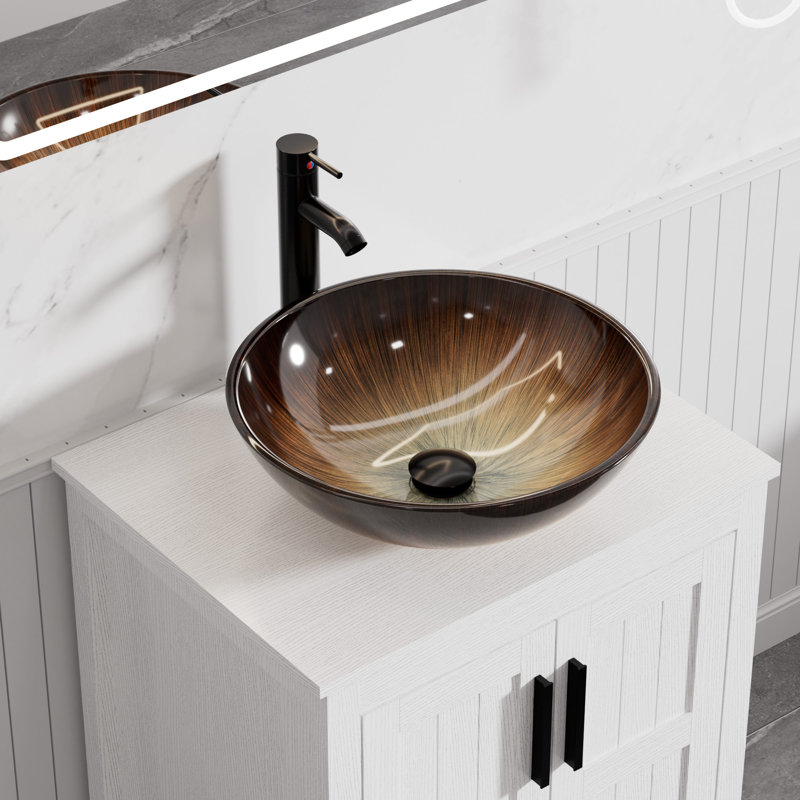 16.3" Stained Glass Bathroom Vessel Sink VS110BK