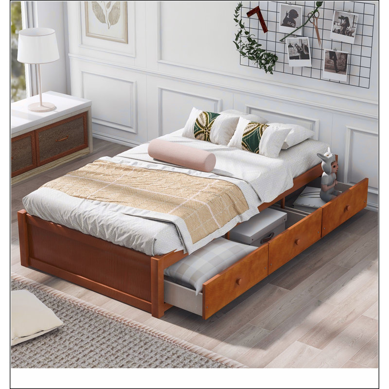 Platform Storage Bed with 3 Drawers, Oak