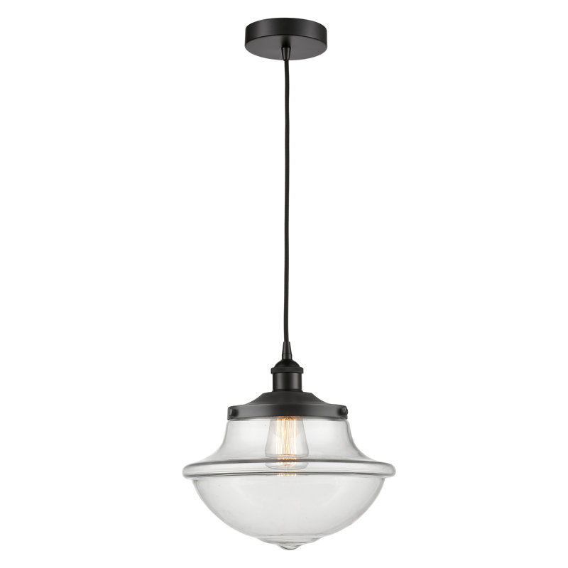 Luminaire suspendu simple à 1 lumière Grourke, Transparent, Noir mat