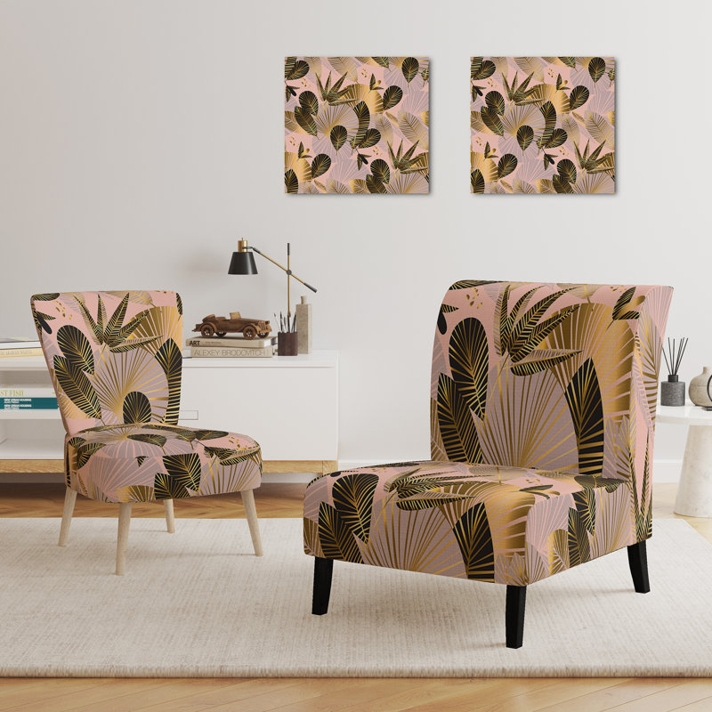 Hibiscus Garden III - Traditional Upholstered Slipper Chair, Floral Pink Polyester Blend