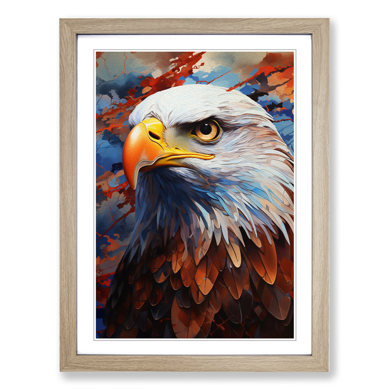 Eagle Hard Edge Painting - Single Picture Frame Print on Wood, Oak Framed, 34cm H x 25cm W