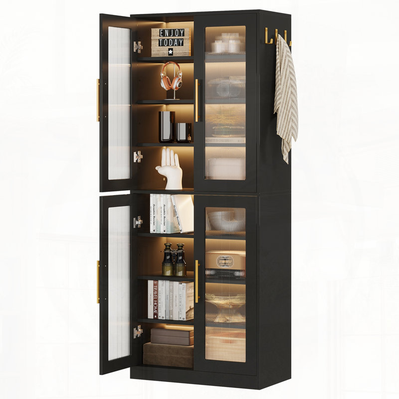 Bibliothèque avec portes et armoire à DEL avec tablettes réglables, Noir