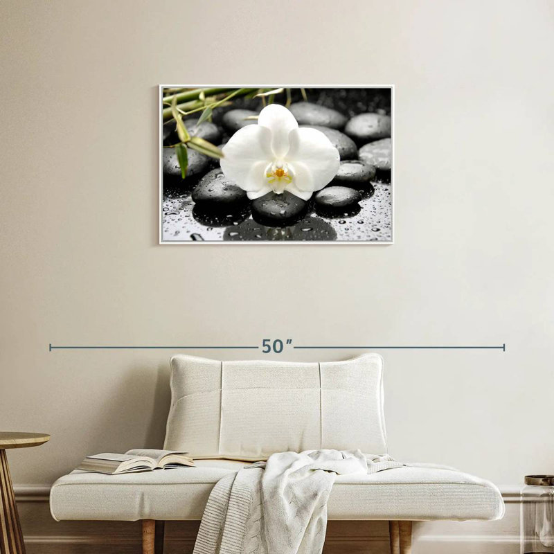 Orchidée blanche, Cadre flottant blanc, 31 po x 21 po