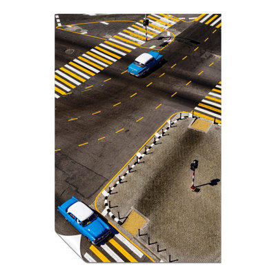 Old Crosswalk And Blue Vintage Cars - No Frame Print
