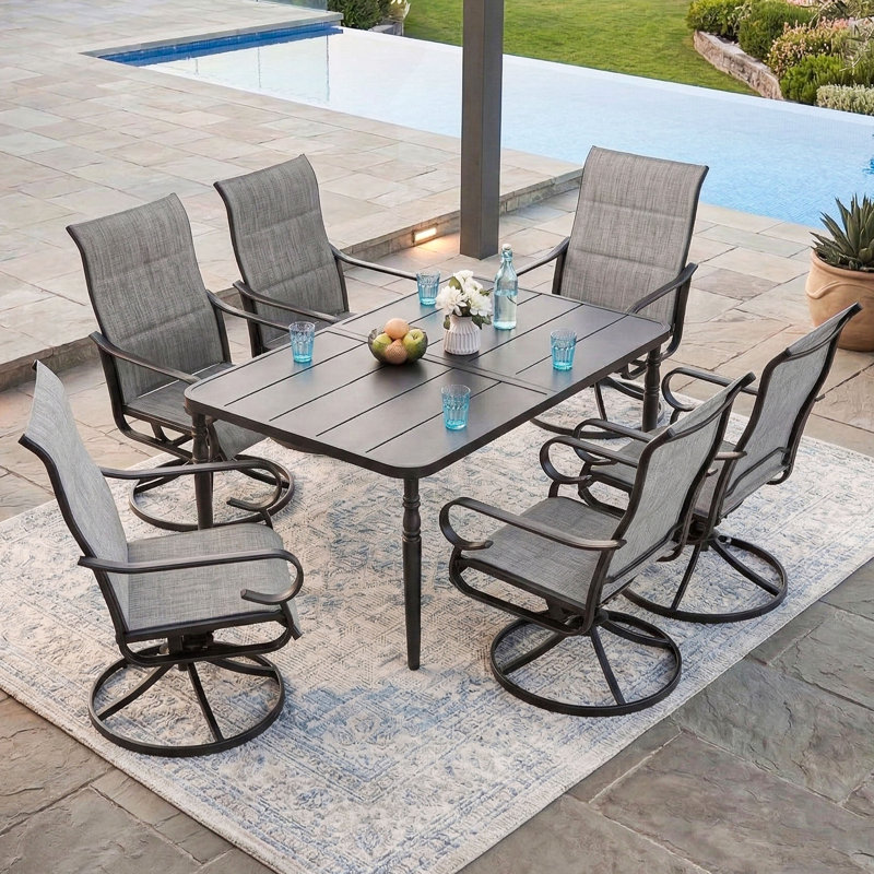 Ensemble de salle à manger rembourré 7 pièces avec trou pour parasol, 5 Pieces: Table, 4 Chairs, Grey