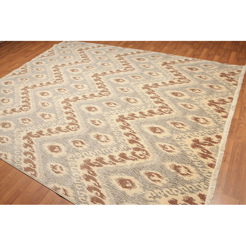 Tapis zone en laine brun/beige/gris 8 pi x 10 pi noué la one-of-kind Winona