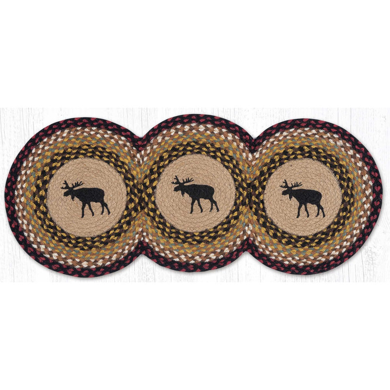 Earth Rugs Black Moose Printed Tri Circle Runner 36" H, Black Moose