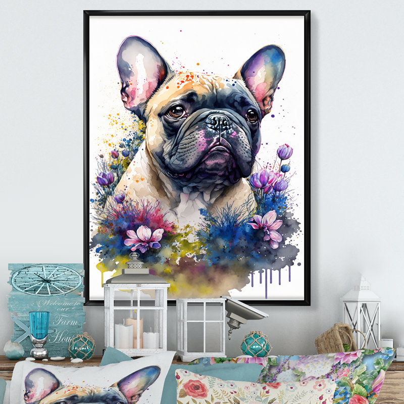 Mignon art floral français I - peinture sur toile, H 40 po x l 30 po x P 1,5 po, Toile avec cadre flottant noir