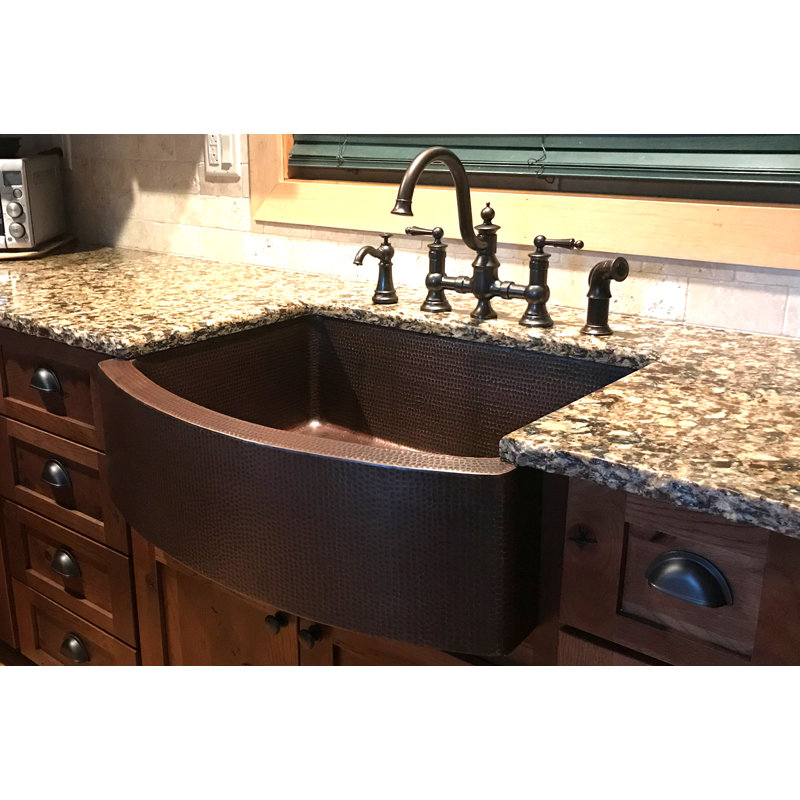 30" Hammered Copper Rounded Apron Front Single Basin Kitchen Sink