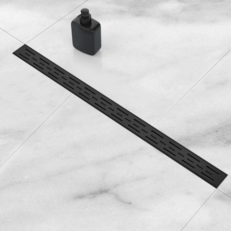 Drain de douche linéaire 36 "avec grille à motif de barre, Noir mat