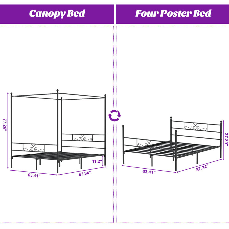 Alex-Jay Metal Canopy Bed, Black, Queen