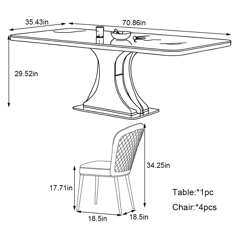 Ensemble de table de salle à manger rectangulaire petits ménages, H 29,52 po x L 70,86 po x l 35,43 po