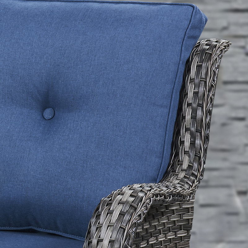 Chaise berçante en osier avec coussins Schutt, Bleu