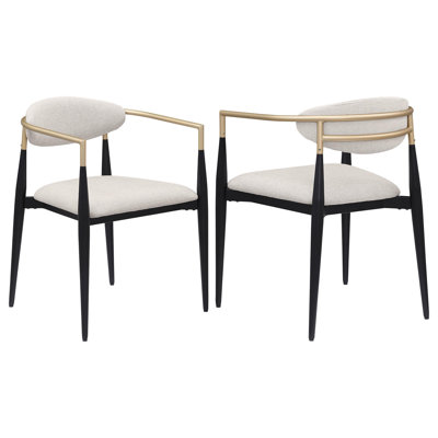 Exis Dining Armchair Set Of 2, Modern Fabric, Sleek Metal