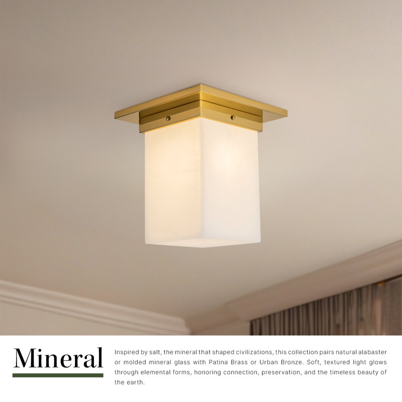 Mineral 8-in Brass Flush Mount, Alabaster, Oil Rubbed Bronze