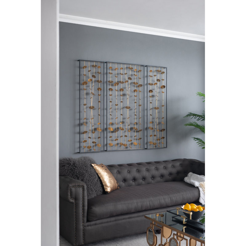 Ensemble de 3 décorations murales en métal avec cadre noir, décoration murale pour le salon du hall d'entrée