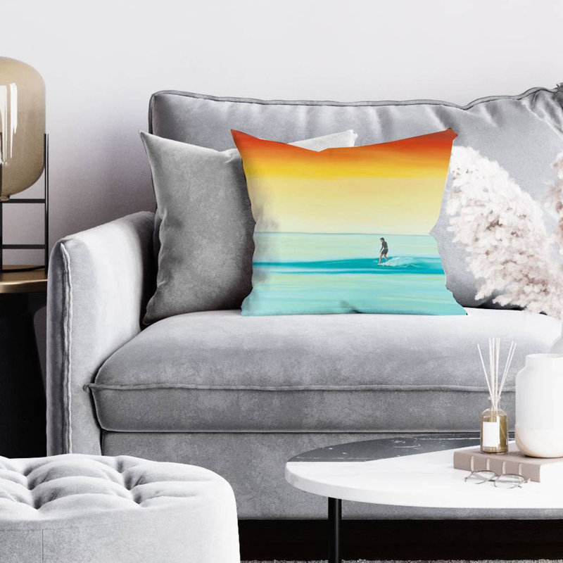 A surfer by dawn - 16"x16" Throw pillow - Poly twill - Print on demand, 16" H x 16" W, Polyester/Polyfill