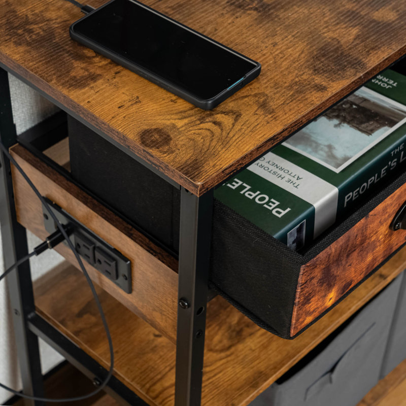 Console avec 2 prises et 2 ports USB, table d'entrée avec 3 tiroirs, table de canapé pour le couloir du salon (brun rustique)