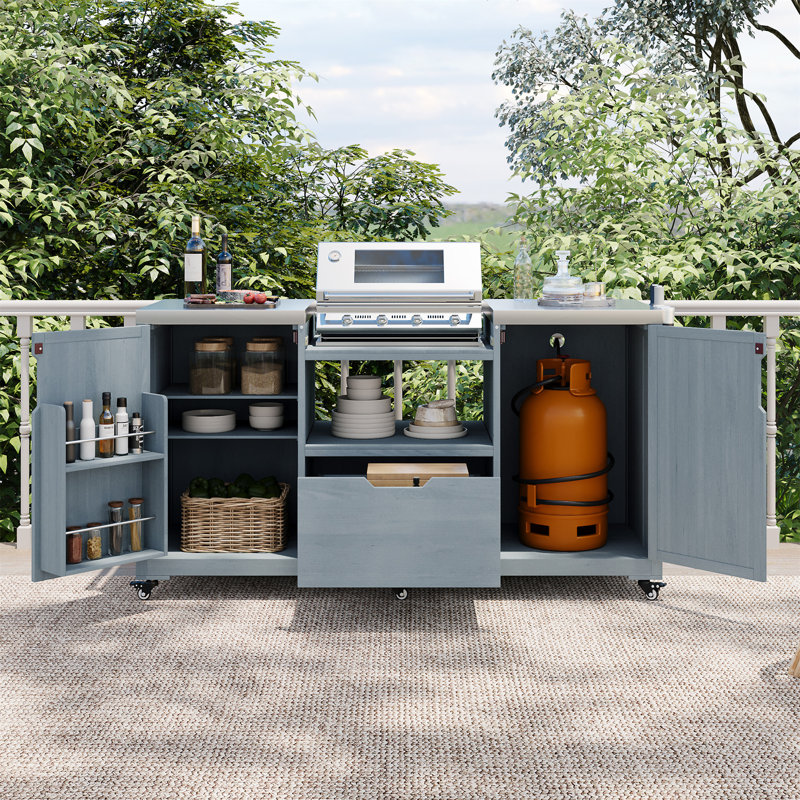 Îlot de cuisine d'extérieur 66,5 po K&K, Bleu