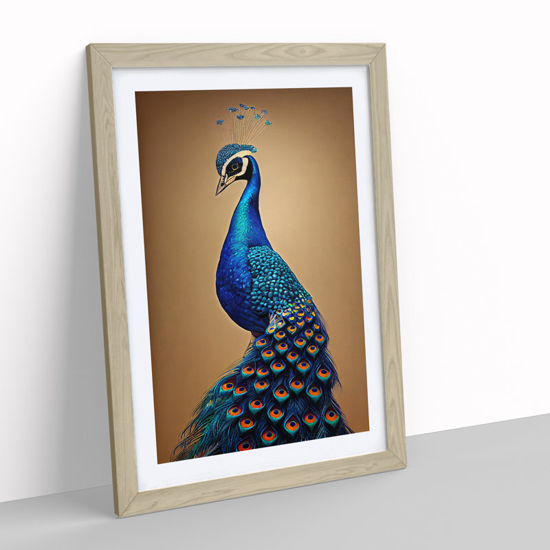 Entrancing Peacock - Single Picture Frame Print, 34cm H x 25cm W x 2cm D, Oak