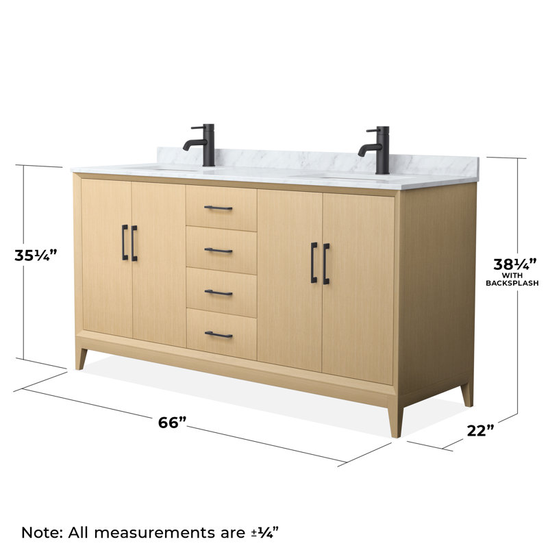 Meuble-lavabo double avec plateau en marbre Janna, Noir mat, 66"