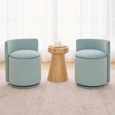 Set of 2 Storage Upholstered Accent Chair With Curved Backrest, Comfy Barrel 360°Swivel Chair With Velvet Fabric For Living Room, Dining Chair Suitable for Table with a Height of 27-32"